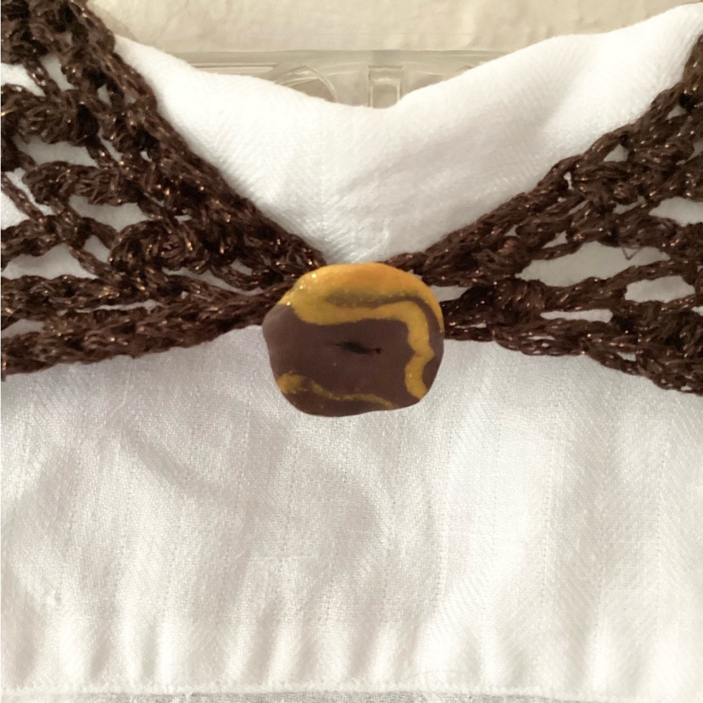 Scarf Triangle Cowl Shawl Hand Crafted Brown Gold Glitter Crochet Overlay - Picture 9 of 16